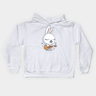 Cute bunny singing and playing guitar Kids Hoodie